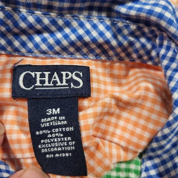 Chaps*Boy 3 Months*Button Up Shirt*Color Block*Gingham*Easter*Green*Blue - Picture 5 of 7